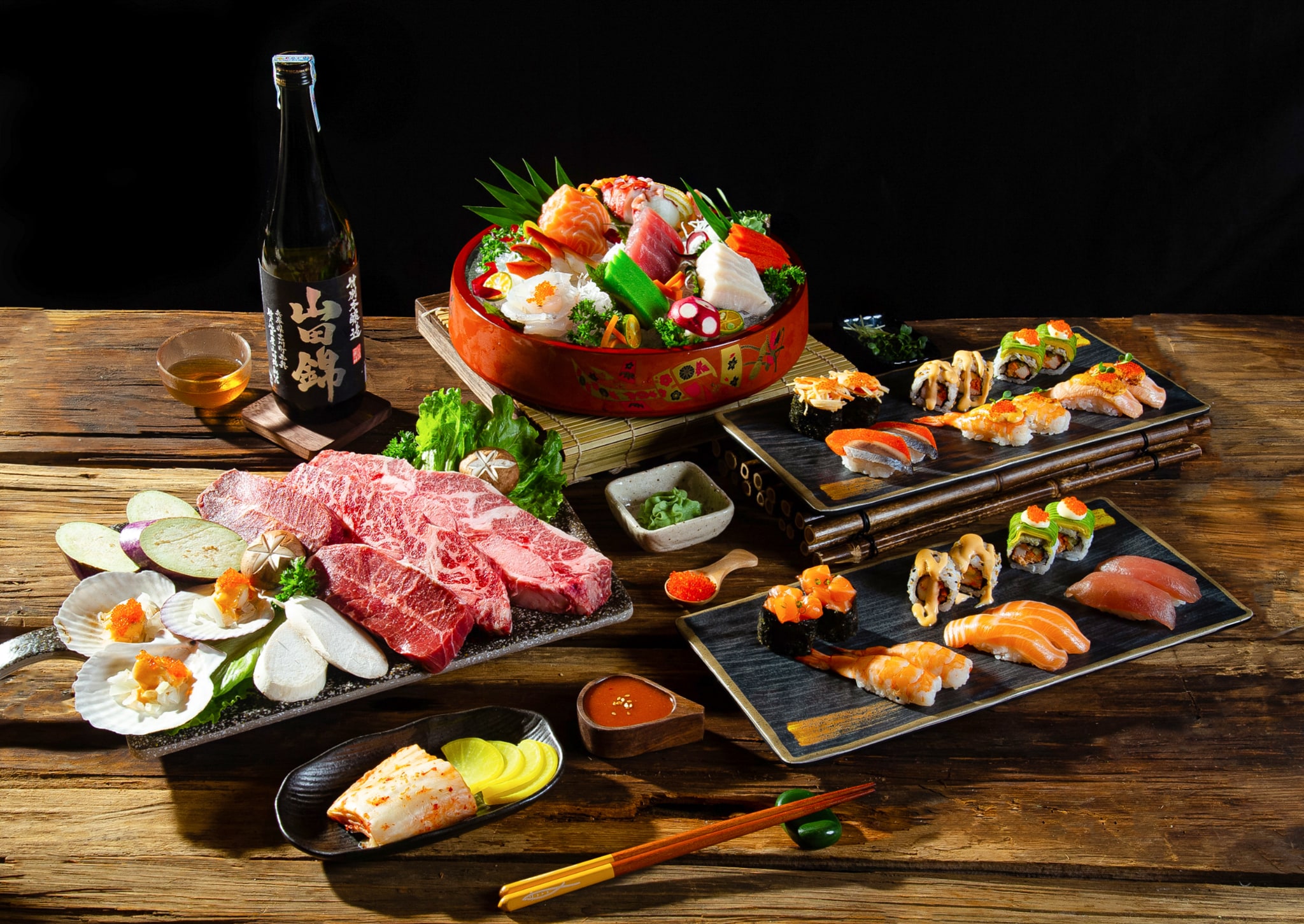 Buffet sushi và BBQ đa dạng tại Saju, phù hợp cho nhóm đông người